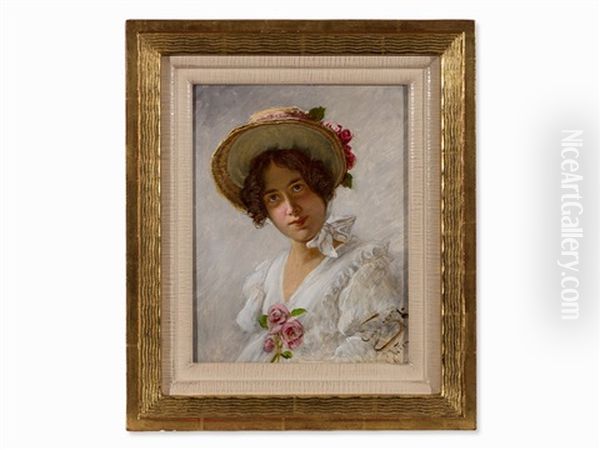 Young Lady With Hat Oil Painting by Carl Zewy