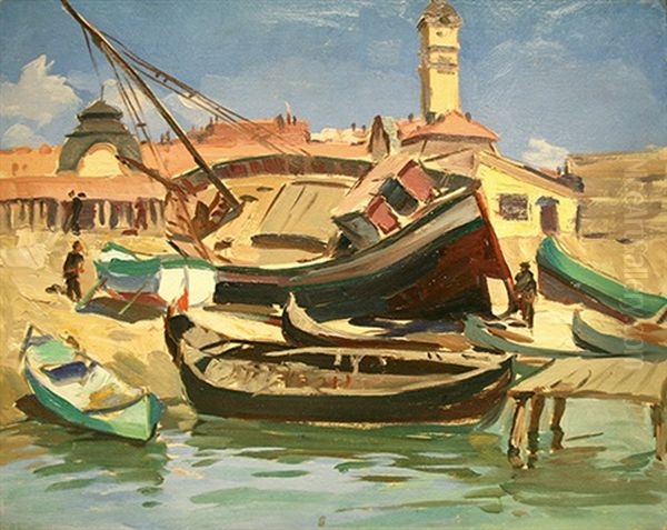 Dubrovnik - Boats Oil Painting by Mario Zhekov