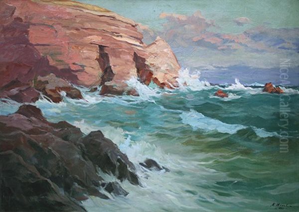 Rocky Coast Oil Painting by Mario Zhekov