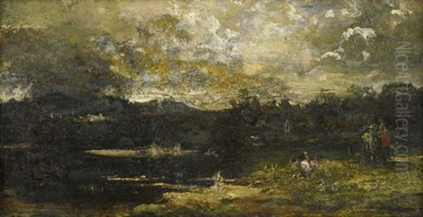 Voralpenandschaft Bei Aufziehendem Gewitter Oil Painting by August Richard Zimmermann