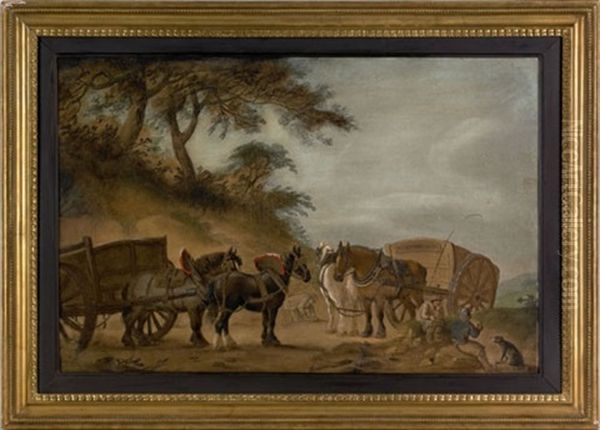 Figures And A Horse-drawn Cart Oil Painting by Benjamin Zobel