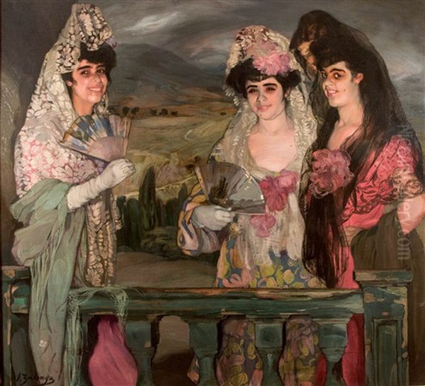 Mis Primas Oil Painting by Ignacio Zuloaga Y Zabaleta