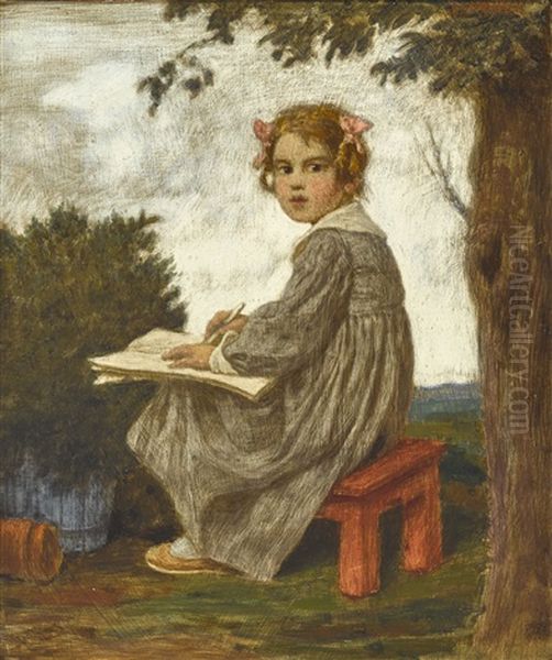 Schreibendes Madchen Im Garten Oil Painting by Ludwig Von Zumbusch