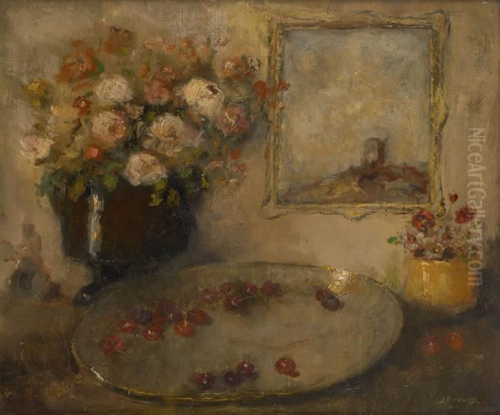 Composition Aux Fleurs Et Aux Cerises Oil Painting by Jules Brouwers