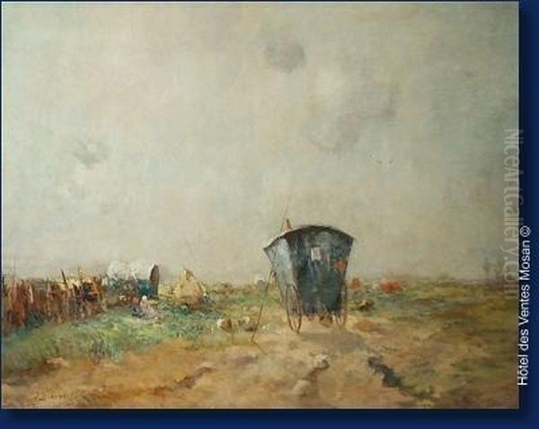 Le Campement Des Gitans Oil Painting by Jules Brouwers
