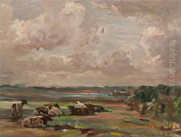 Cattle In A Landscape Oil Painting by John Alfred Arnesby Brown