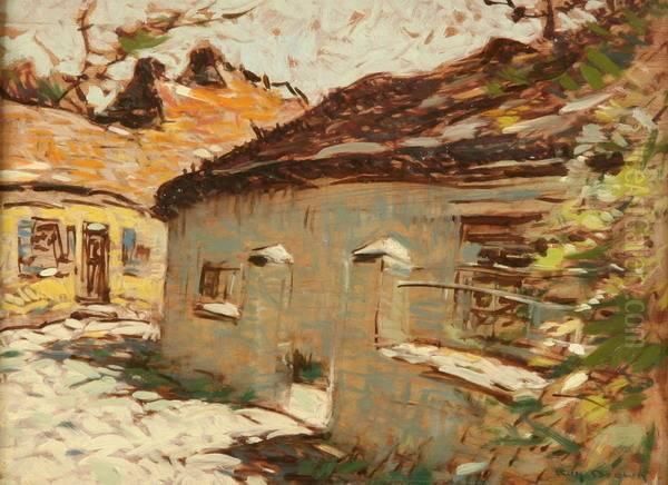 Houses Along Street Oil Painting by Roy H. Brown