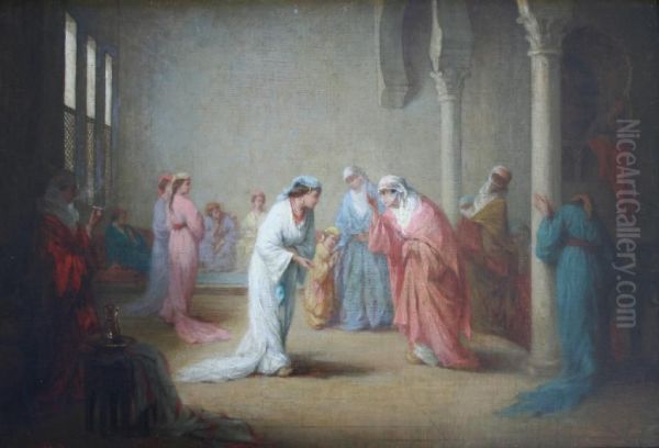 The Arrival In The Harem At Constantinople Oil Painting by Henriette Browne