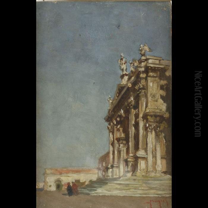 La Basilica Della Salute A Venezia Oil Painting by Emanuele Brugnoli