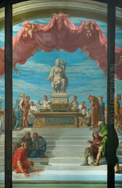 Boceto Del Proyecto Para La Decoracion De Las Grandes Vidrieras Que Se Abren En El Gran Espacio Central Del Banco De La Republica. Oil Painting by Giovanni Buffa