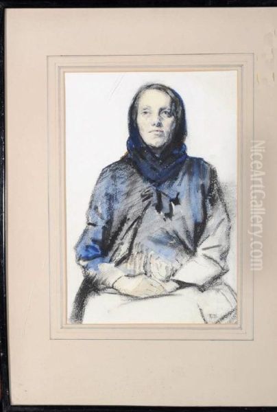 A Half-length Study Of A Woman With A Head Scarf Oil Painting by Ralph Bullock