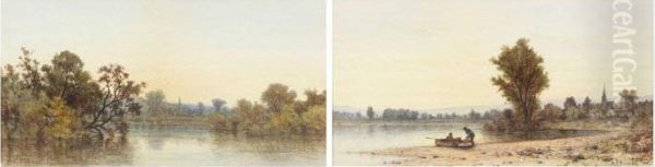 Lake Sunset Oil Painting by Andrew Fisher Bunner