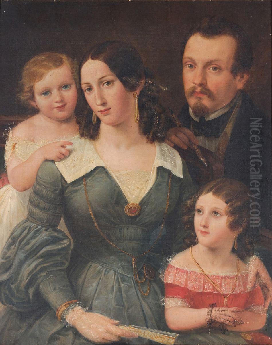 Portrait of Giuseppe Cinatti and his family Oil Painting by Antonio Manuel Da Fonseca