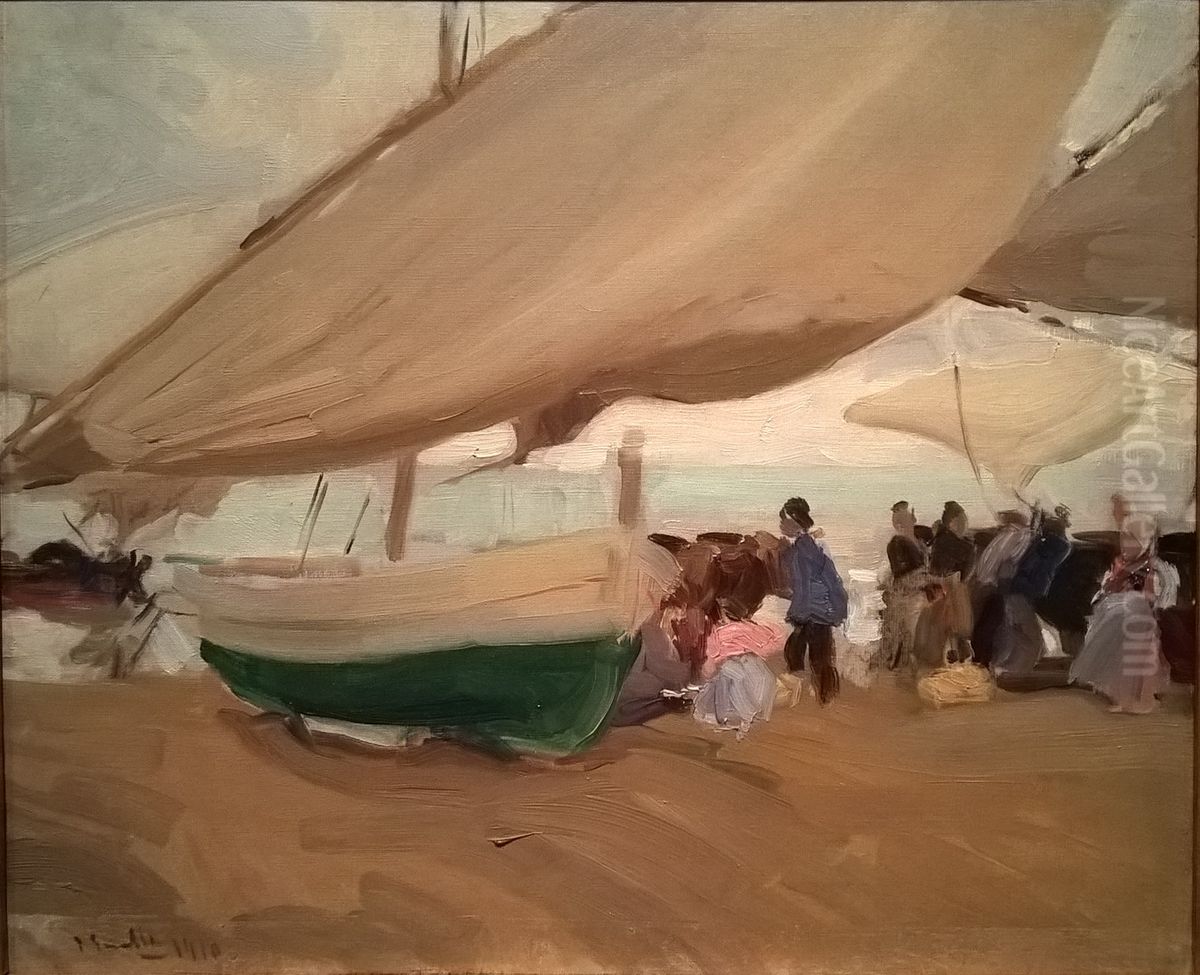 Boats and Fishermen, Valencia Oil Painting by Joaquin Sorolla