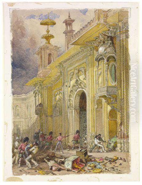 View of the Kaiser Bagh in Lucknow Oil Painting by William Simpson