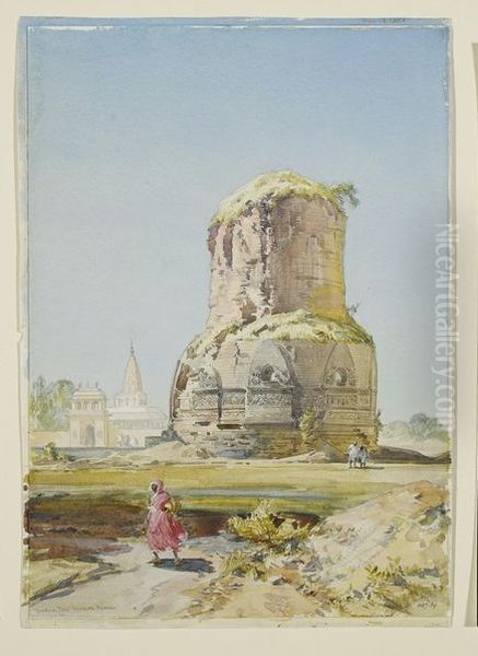 Buddhist stupa at Sarnath, Benaras Oil Painting by William Simpson