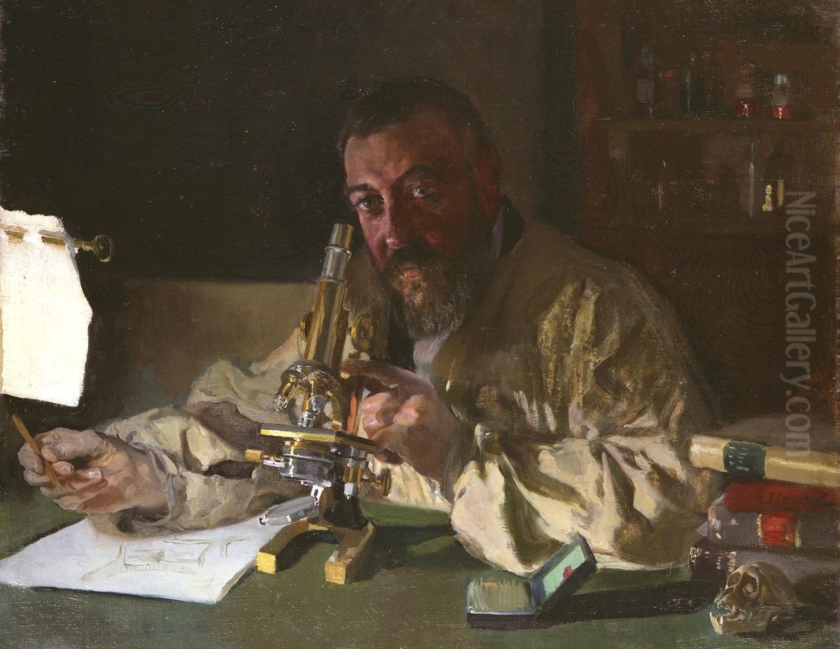 Portrait of  Dr Simarro at the Microscope Oil Painting by Joaquin Sorolla
