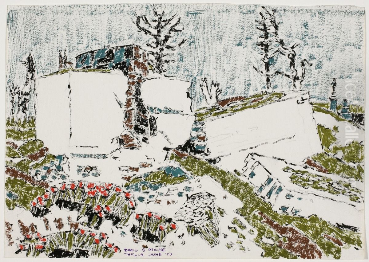 German Machine Gun Post in Thelus Cemetery Oil Painting by David Milne