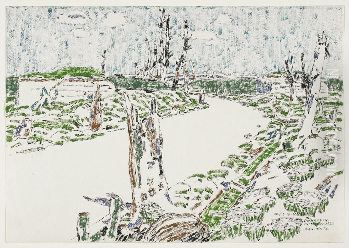 The Road to Paschendaele, German Pill Boxes on each side Oil Painting by David Milne
