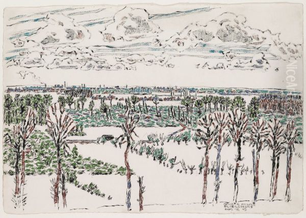 Looking through Ploegstreet Wood to Ploegstreet and Armentieres Oil Painting by David Milne