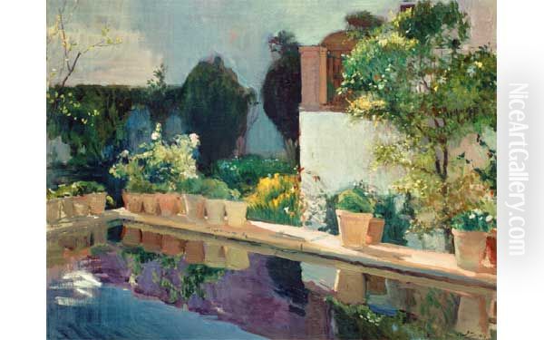 The Pool Oil Painting by Joaquin Sorolla