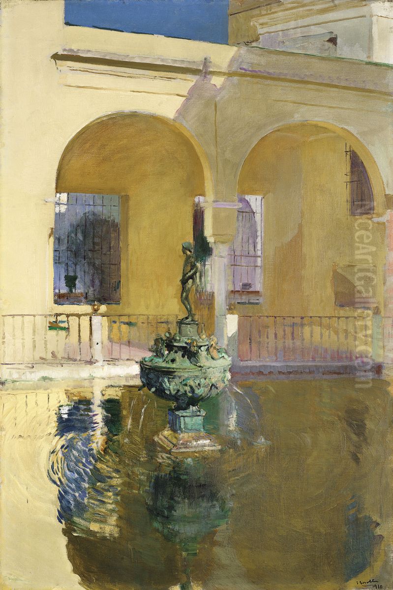 Estanque de Charles V Alcazar Seville Oil Painting by Joaquin Sorolla