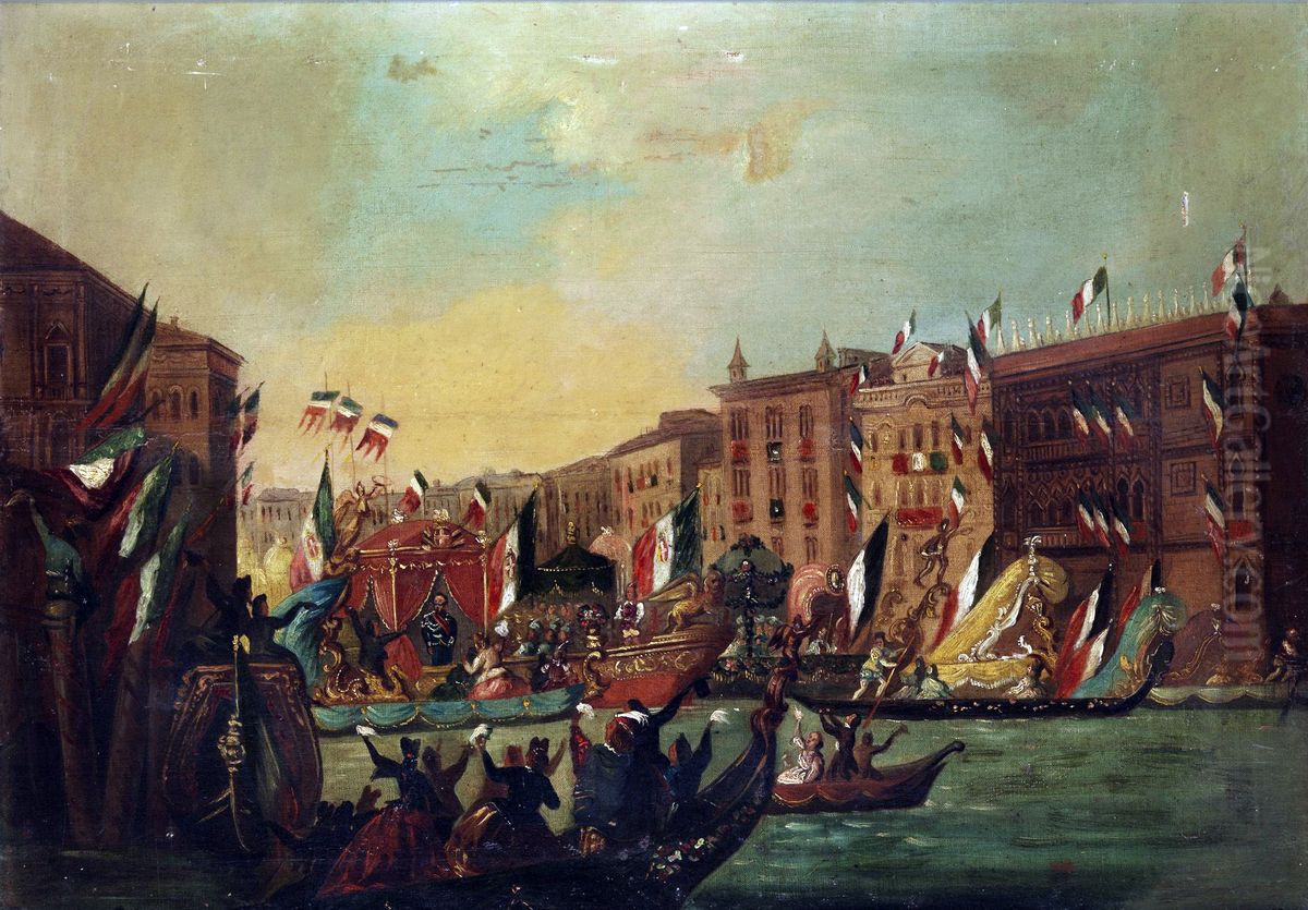 Entrance of Vittorio Emanuel in Venice 1866 Oil Painting by unknown