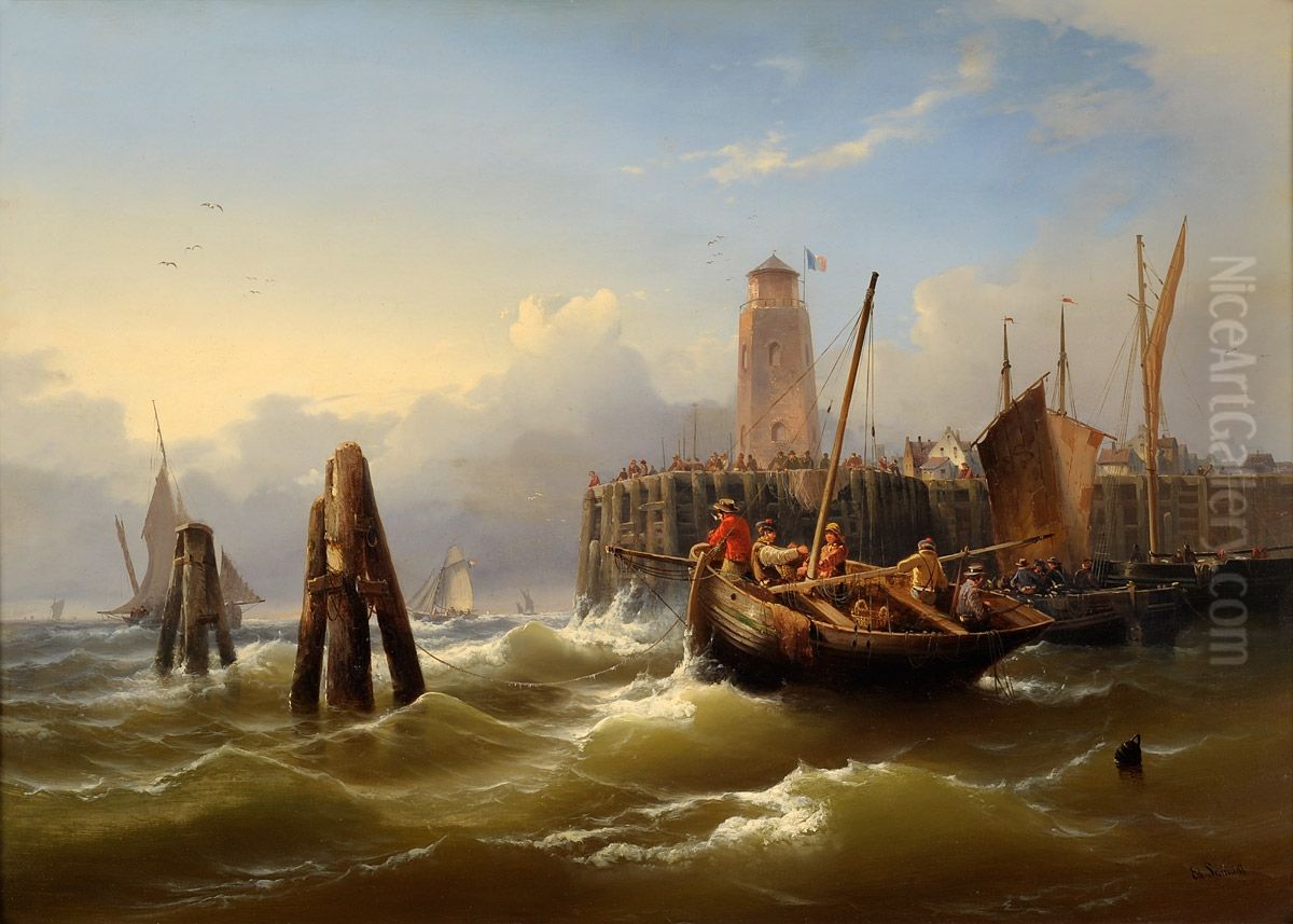 Port of Dunkrik Oil Painting by Eduard Schmidt