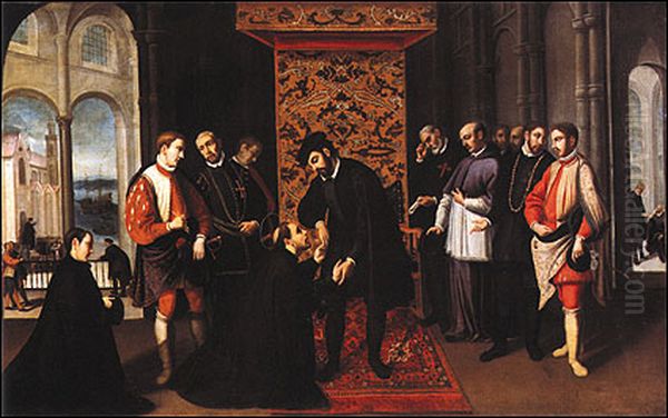 S. Francisco Xavier despedindo-se de D. Joao III Oil Painting by Andre Reinoso