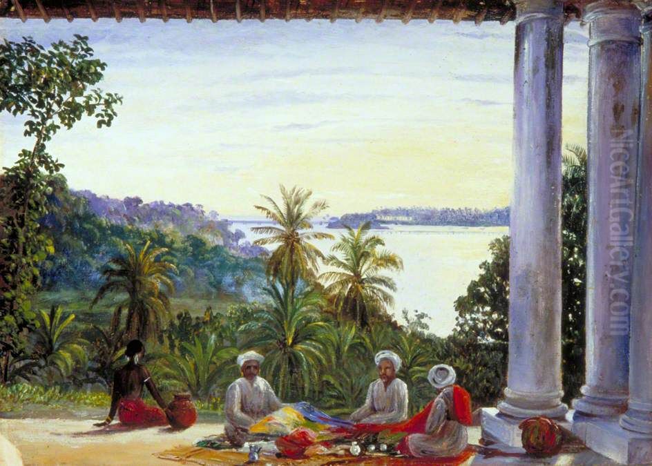 Bombay Pedlars in Mrs Cameron's Verandah, Kalutera, Ceylon Oil Painting by Marianne North Bombay Pedlars in Mrs Cameron's Verandah, Kalutera, Ceylon Oil Painting by Marianne North