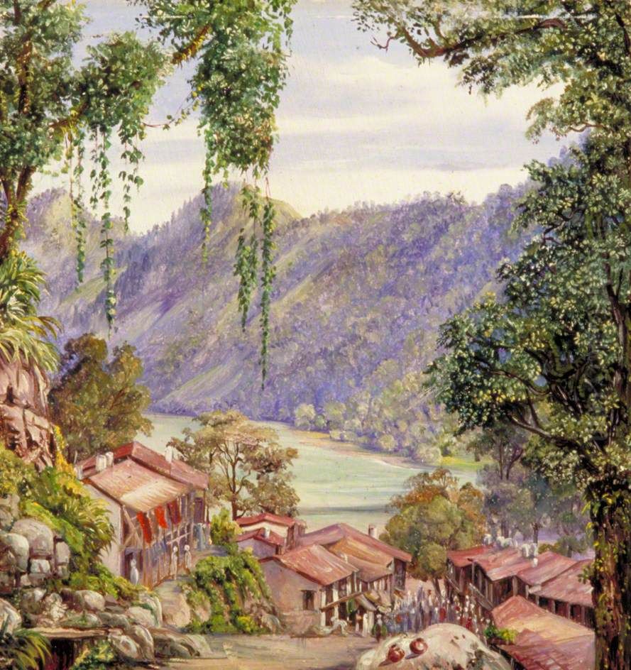 Looking down the Bazaar and Lake of Nynee Tal, Kumaon, North West India Oil Painting by Marianne North