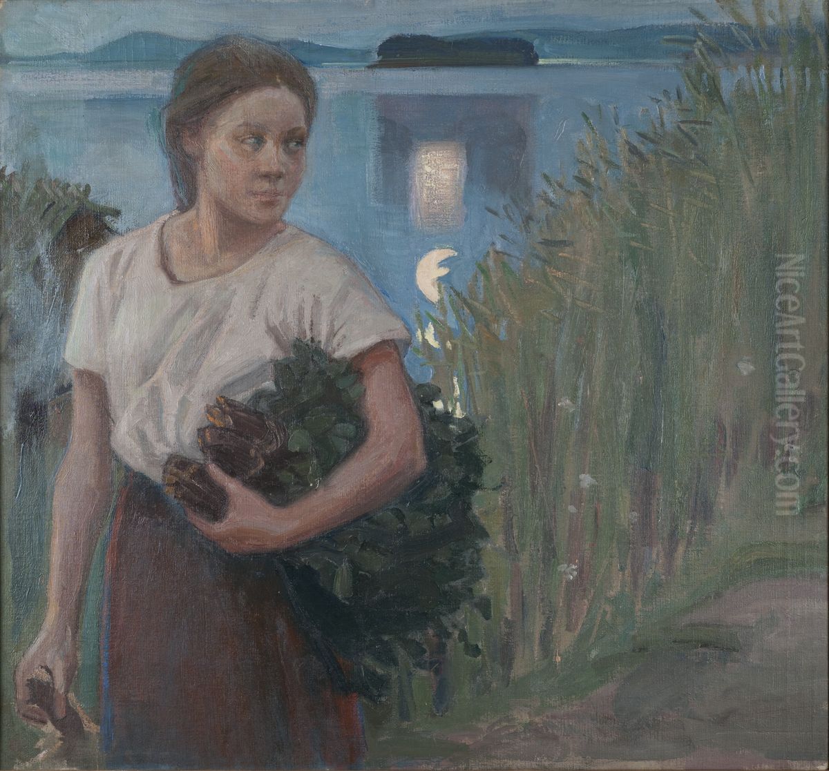 Sauna Girl Oil Painting by Akseli Valdemar Gallen-Kallela