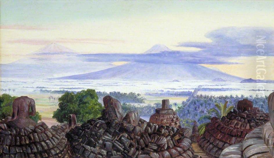 The Volcanoes of Merapi and Merbaboe, Java, from the Top of Boro Bodoer Oil Painting by Marianne North