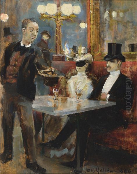 Pariisilaisessa kahvilassa; Aihe pariisilaisesta kahvilasta Oil Painting by Akseli Valdemar Gallen-Kallela