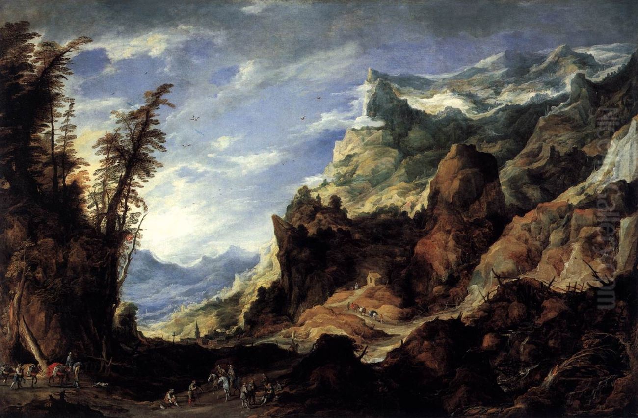 Large Mountain Landscape Oil Painting by Joos de Momper the Younger