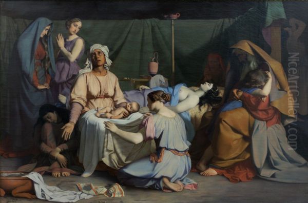 Naissance de Benjamin et mort de Rachel Oil Painting by Jacques Pilliard