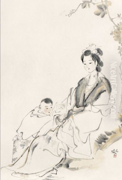 Mother and Child Oil Painting by Chen Xiaofeng