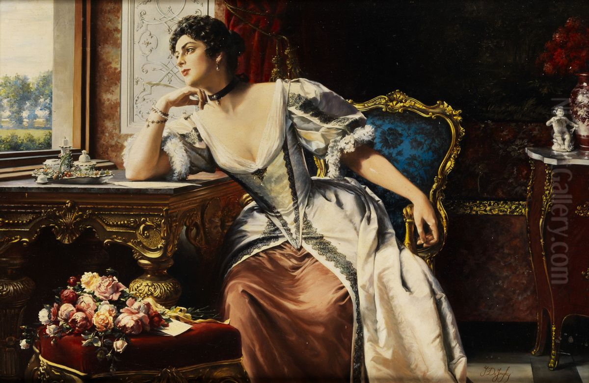 Thoughts while Writing the Letter Oil Painting by Gustave Leonard de Jonghe