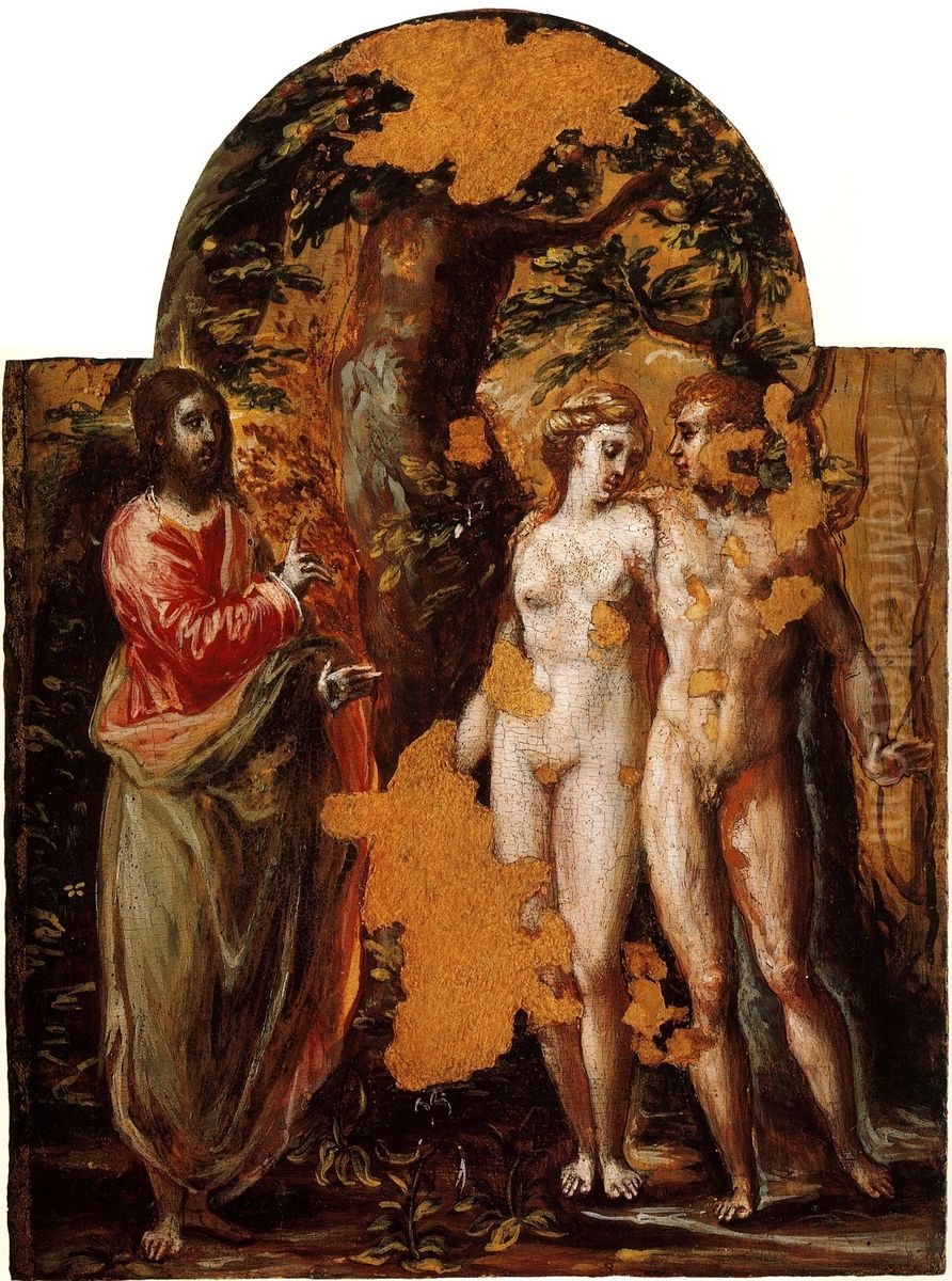 Adam and Eve before God the Father Oil Painting by El Greco