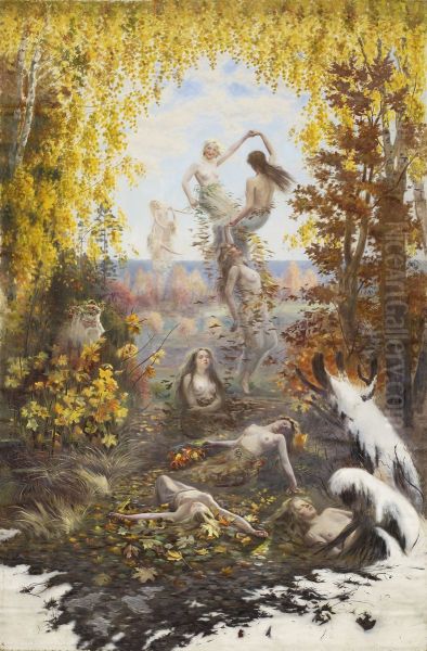 Falling Leaves; Dance of the Falling Leaves Oil Painting by Torsten Wasastjerna