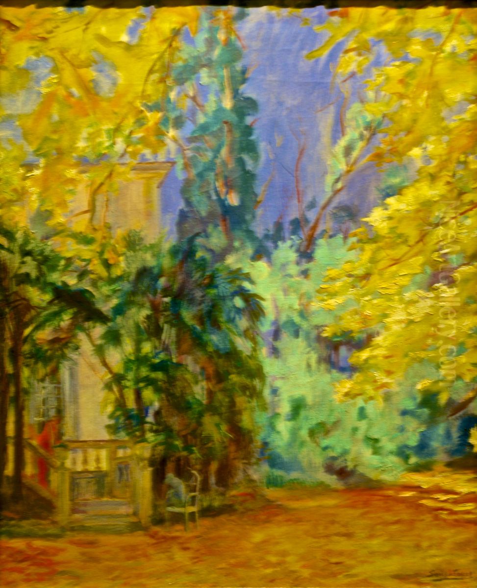 Olaias na Tapada das Necessidades Oil Painting by Adriano de Sousa Lopes