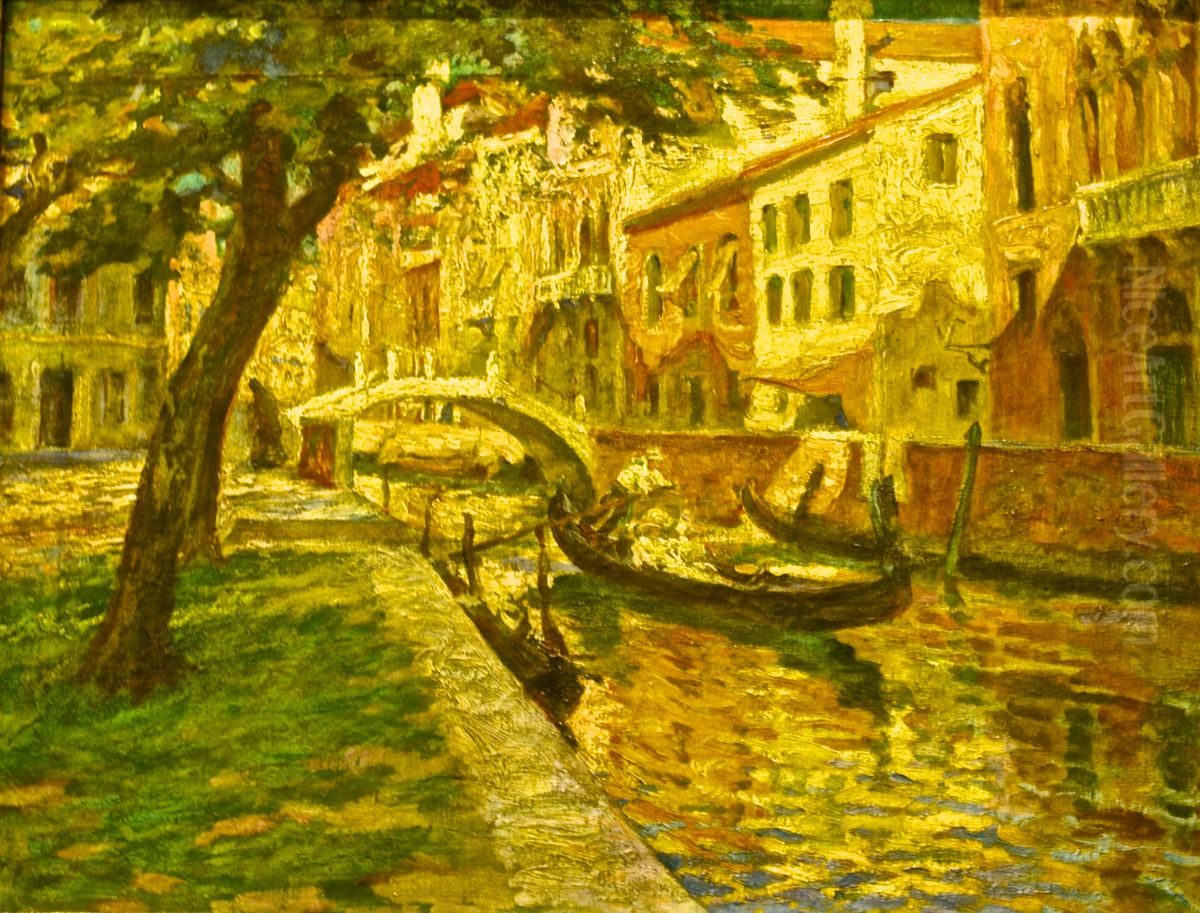 Por do sol sobre o Grande Canal de Veneza (estudo) Oil Painting by Adriano de Sousa Lopes