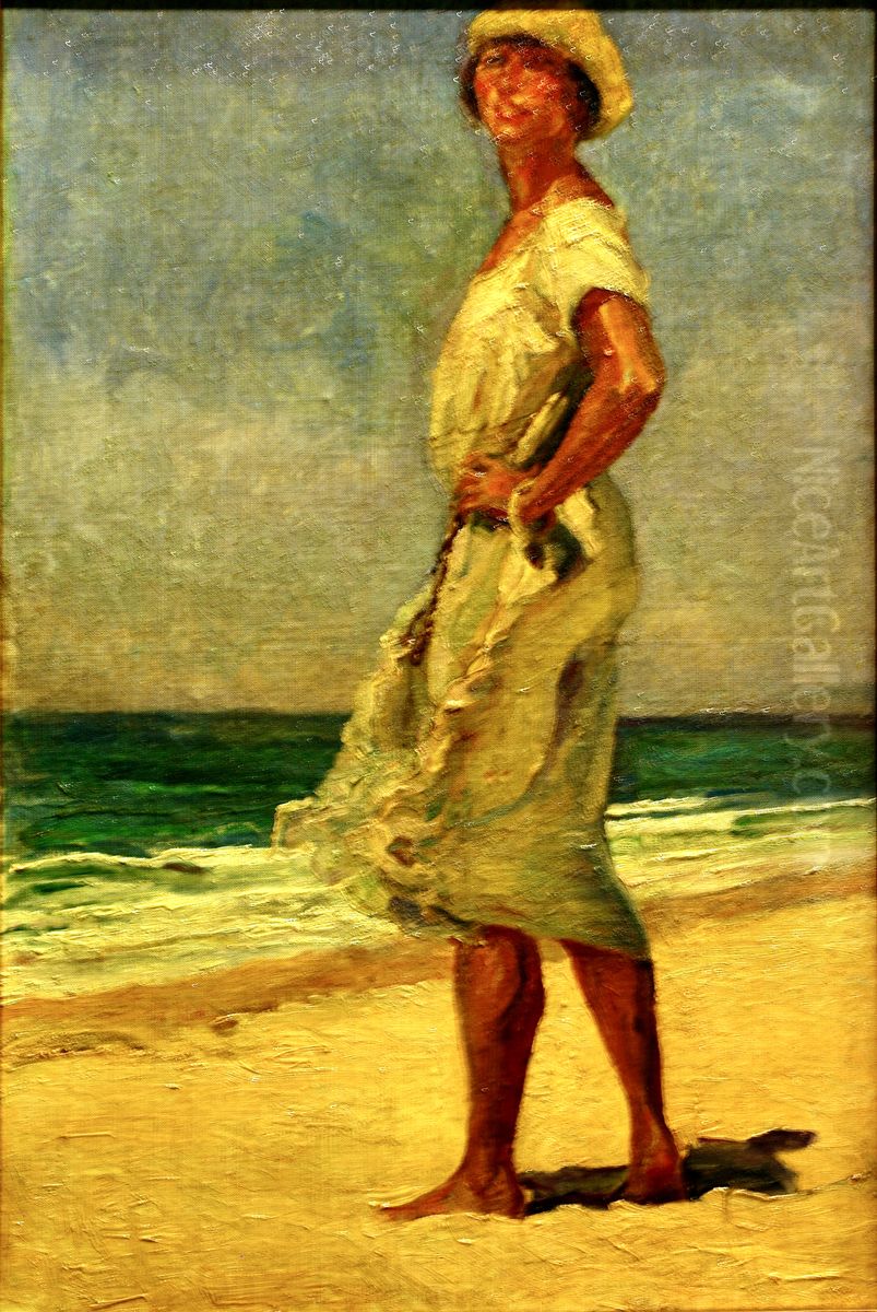 Mulher na praia Oil Painting by Adriano de Sousa Lopes