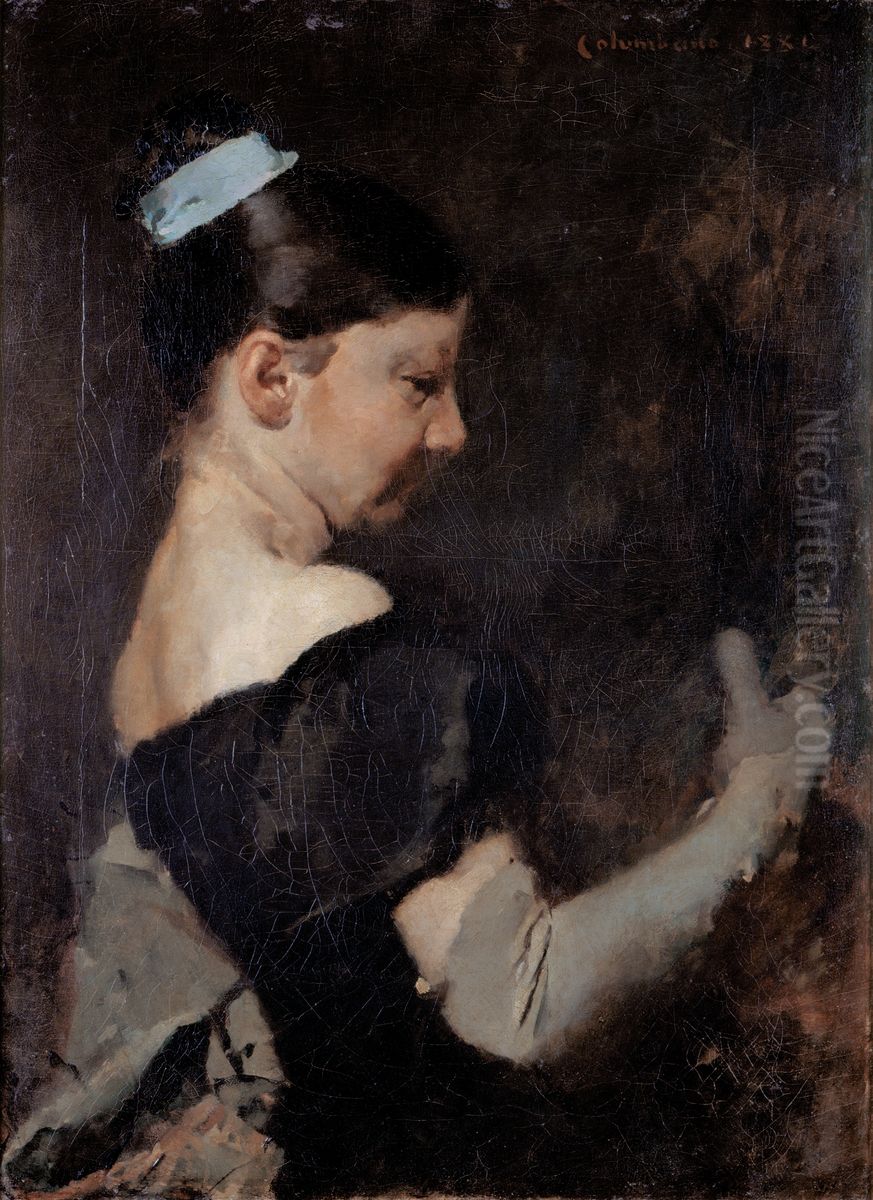 The Grey Glove Oil Painting by Columbano Bordalo Pinheiro