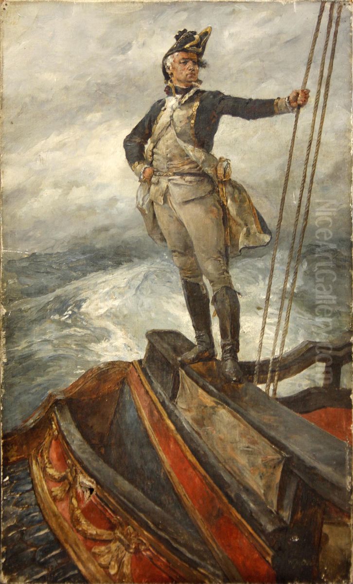 Naval Captain on the Poop deck taffrail Oil Painting by William Heysham Overend