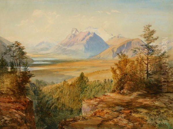 Mt Earnslaw and Lake Diamond Oil Painting by Nicholas Chevalier
