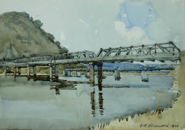 The Two Bridges, Greymouth Oil Painting by Dorothy Kate Richmond