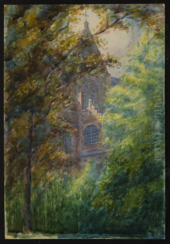 Untitled (Church through trees) Oil Painting by Vivian Smith