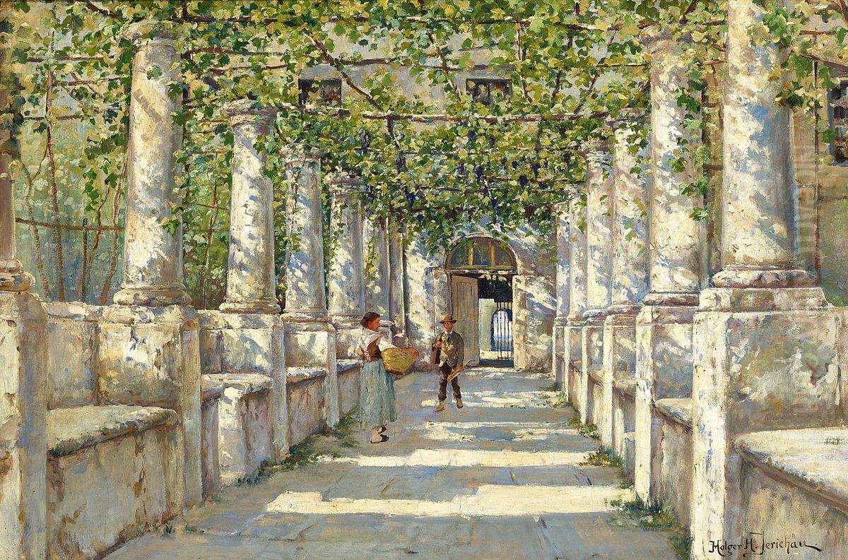 Et mode i en italiensk pergola. Oil Painting by Holger H. Jerichau