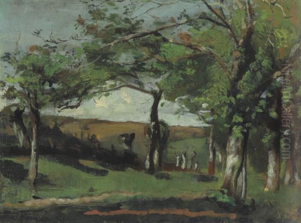 Scattered trees on sloping land Oil Painting by Piet Mondrian